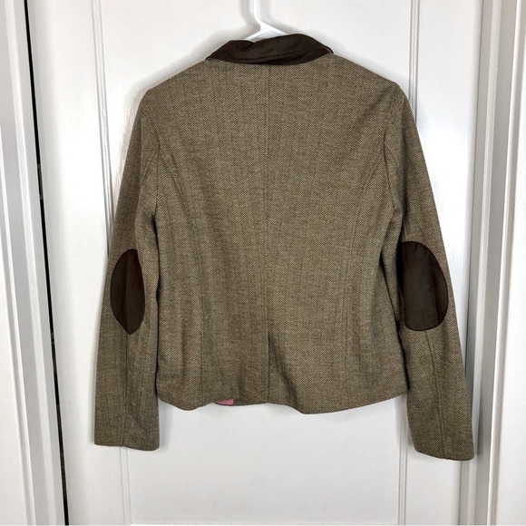 Isaac Mizrahi for Target Brown Herringbone Blazer suede collar and elbow size 14 - Picture 4 of 13